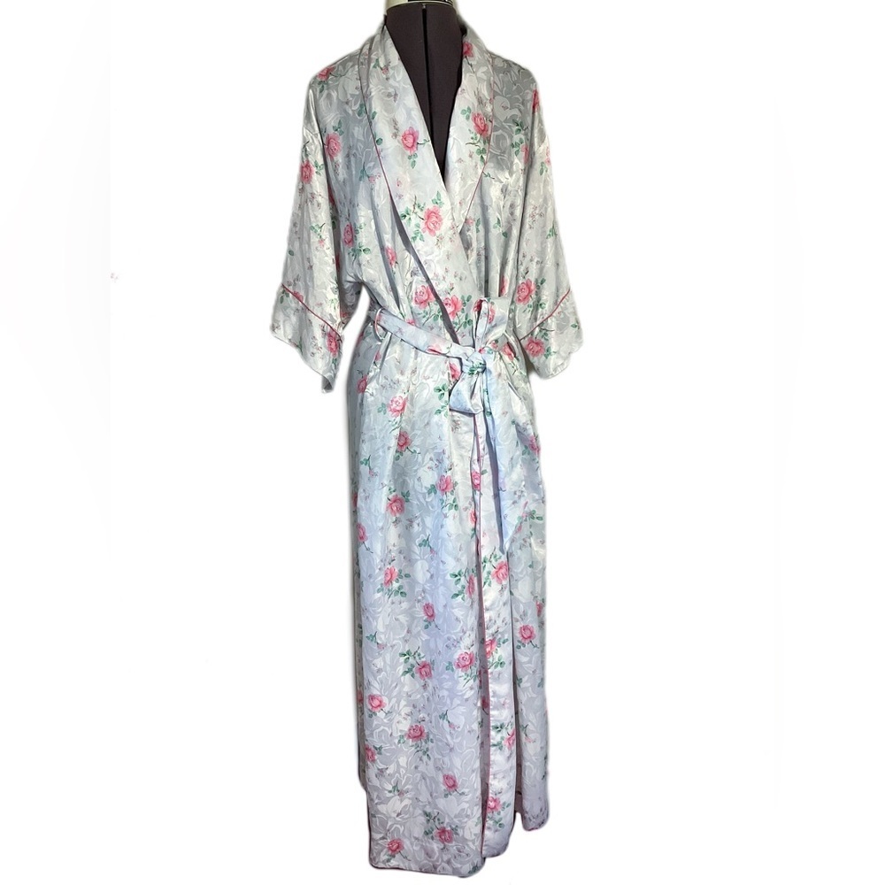 Dior Satin Robe with Floral Design - White and Pink